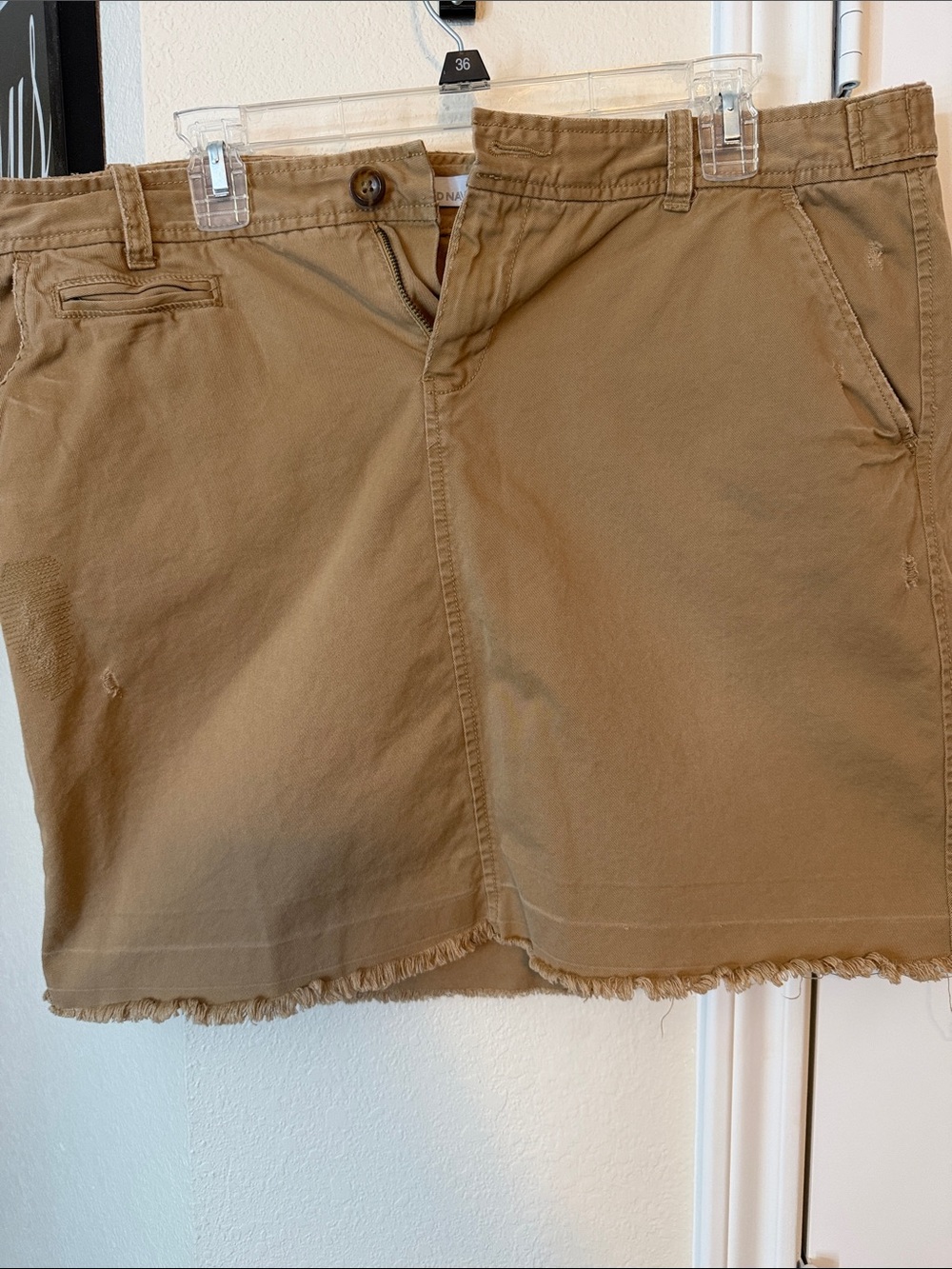 Old Navy Tan Midi Skirt with Frayed Hem